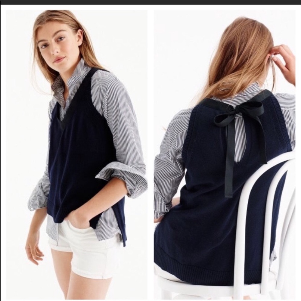 J.Crew sleeveless Sweater Grossgrain Ribbon Tie blue NWT-XS
